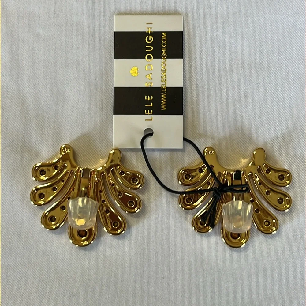 Lele Sadoughi Crystal Button Earrings Clip On in Glass Rainbow 14K Gold NWT